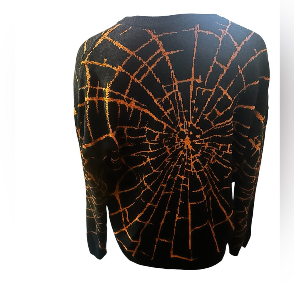 Hot Topic Black And Orange Spider Web Sweater View 2
